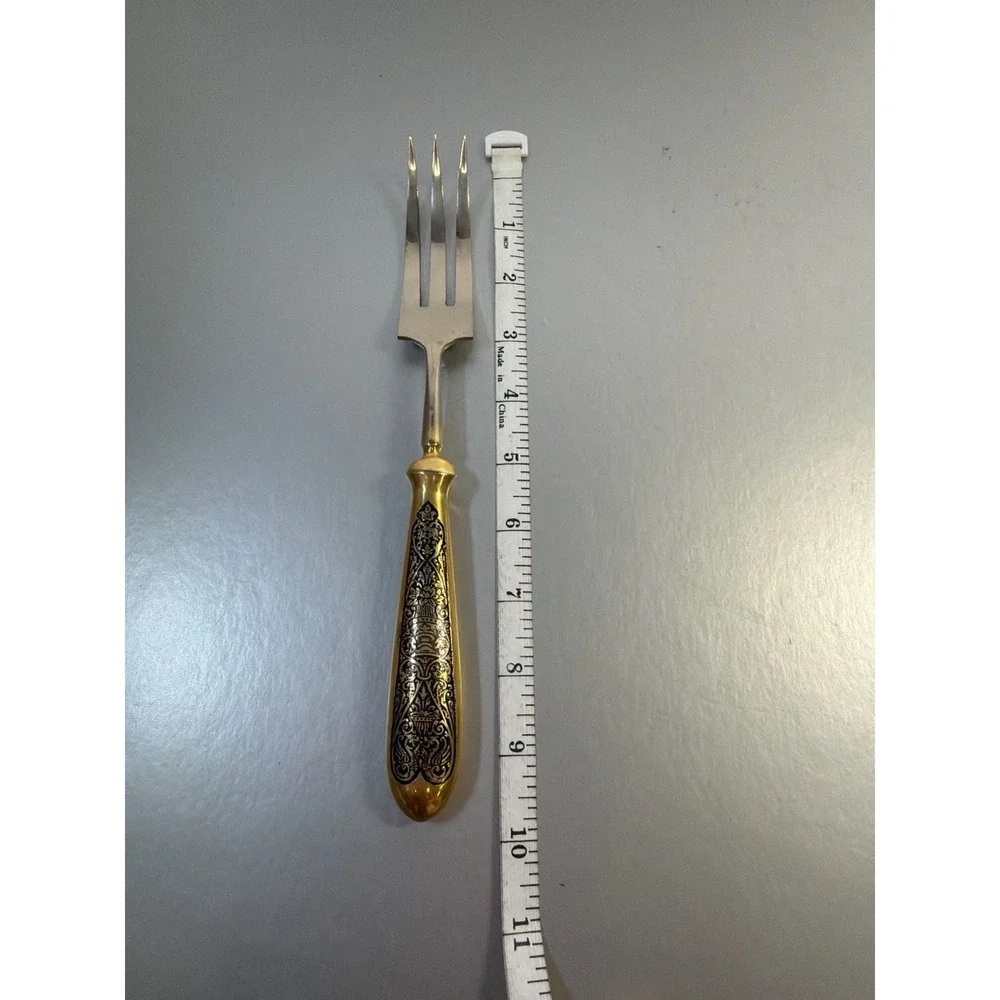 Vintage‎ Siam Thailand Bronze Cold Meat Serving Fork Urn Pattern 9.5